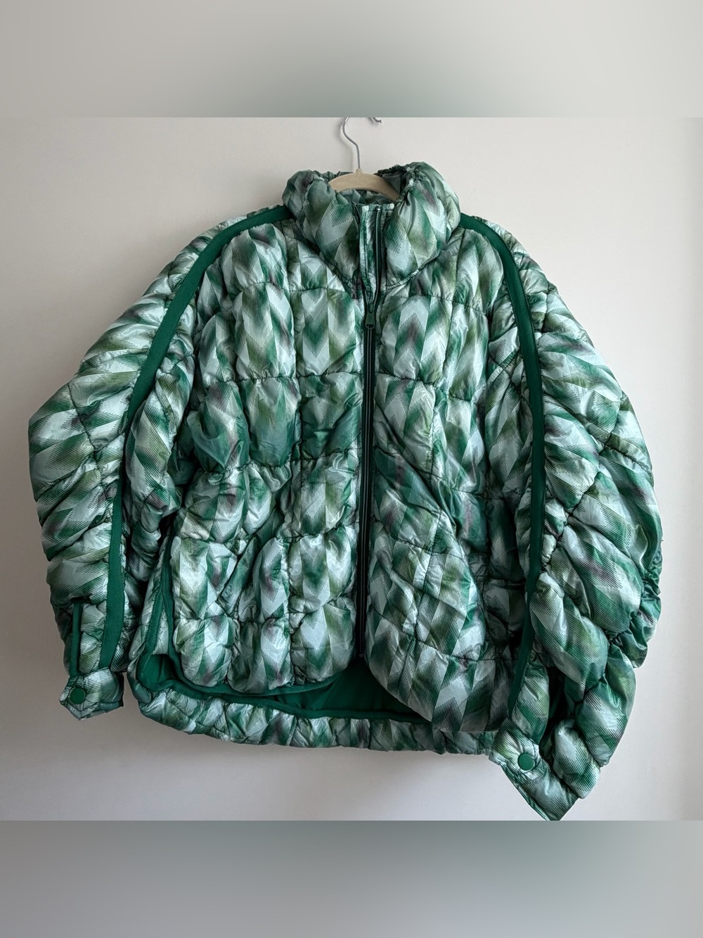 FP Movement by Free People Green Chevron Quilted Packable Puffer Jacket